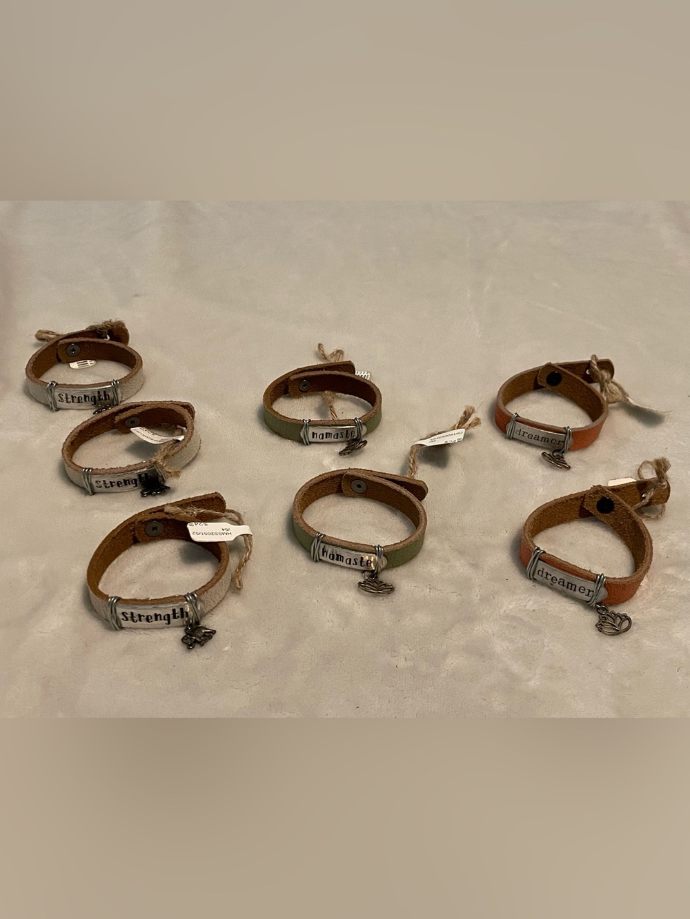 7 Leather Wrap Bracelets—Namaste, strength,dreamer
